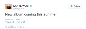 Kanye West New Album Tweet